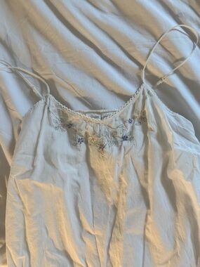 White Embroidered Cotton Chemise Slip